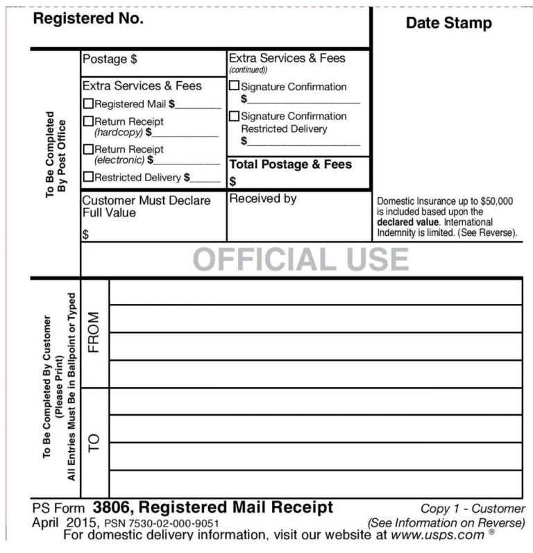USPS Registered Mail, Cost, Delivery Time, Receipt, etc.