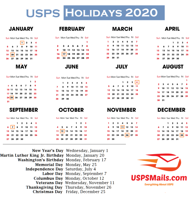 Post Office Holidays 2020 USPS Holiday Schedule
