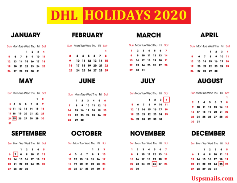DHL Holidays 2020 DHL Holiday Schedule
